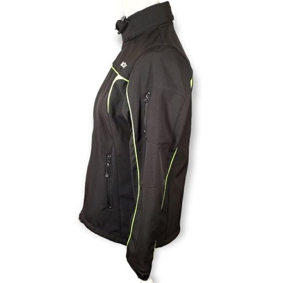 AUCTION.COM BLACK & NEON GREEN HOODED ATHLETIC JACKET SZ.M EUC - Picture 2 of 6